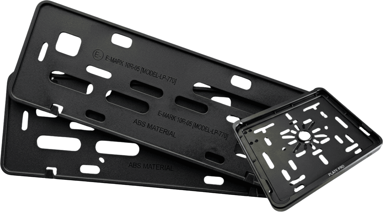 Suporte de proteção para placa, nos formatos para carro e para moto, em moldura plástica preta